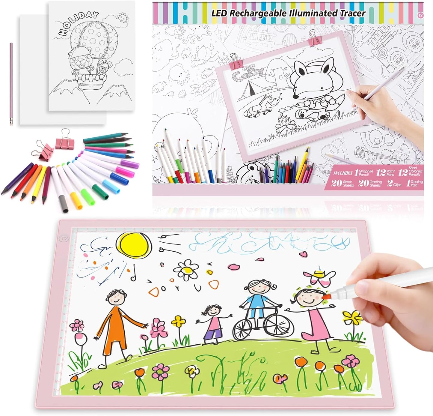 Light Up Tracing Board Kits Blue, 15" Writing Tracer Pad for Kids Ages 3-12, Drawing Tablet Supplies for Diamond Art Painting Accessories, Sketching Light Box Table for Boys Adults Holiday Gift Toys