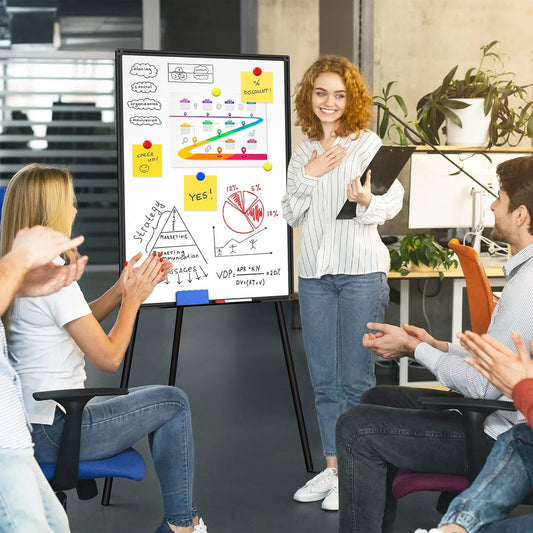 Magnetic Whiteboard Easel Stand, Dry Erase 36 x 24 White Board with Height Adjustable Tripod Stand, 3' x 2' Flipchart Easel Stand Presentation Board, 6 Magnets, 1 Eraser, 2 Pens