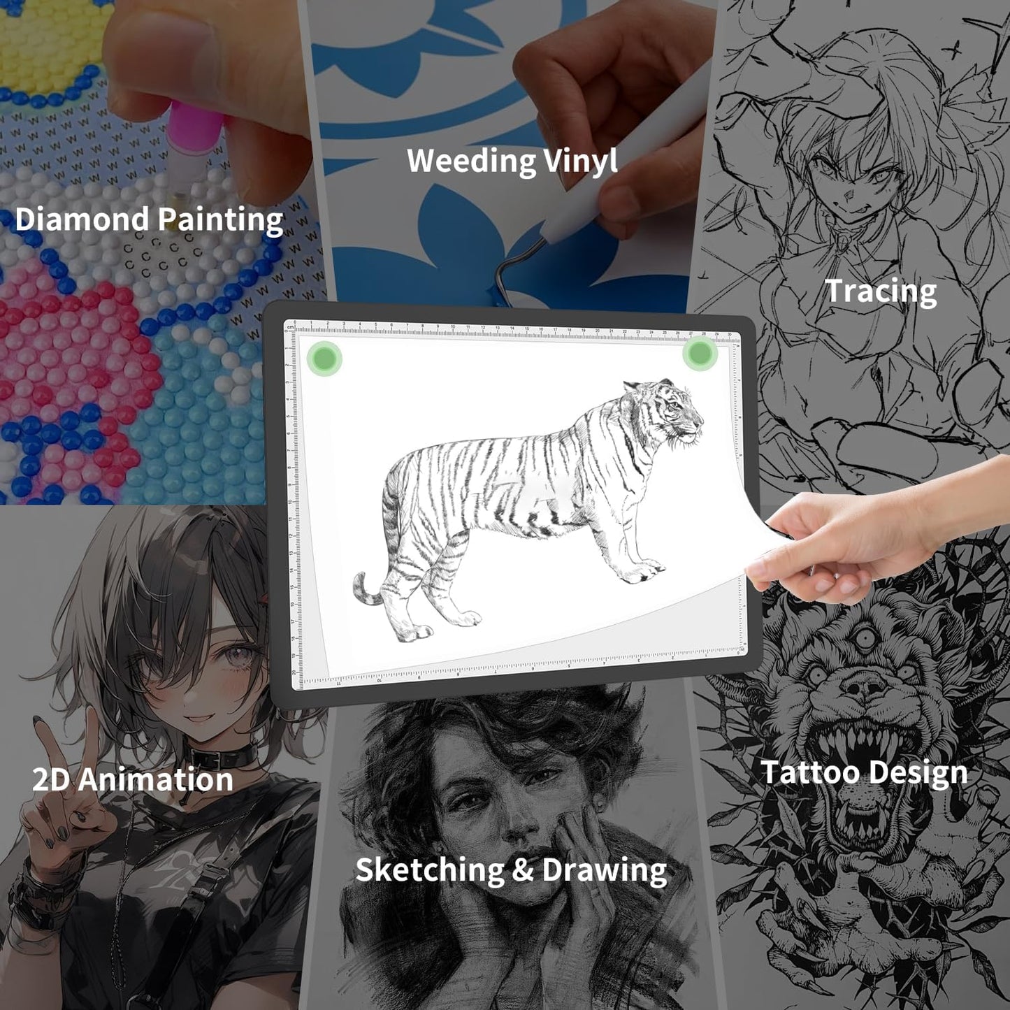 Rechargeable A4 Light Board for Diamond Painting, 9000 Lux Tracing Light Box with Side Physical Buttons, 3 Colors and 6 Levels of Brightness, LED Light Pad for Diamond Art, Drawing, Weeding Vinyl