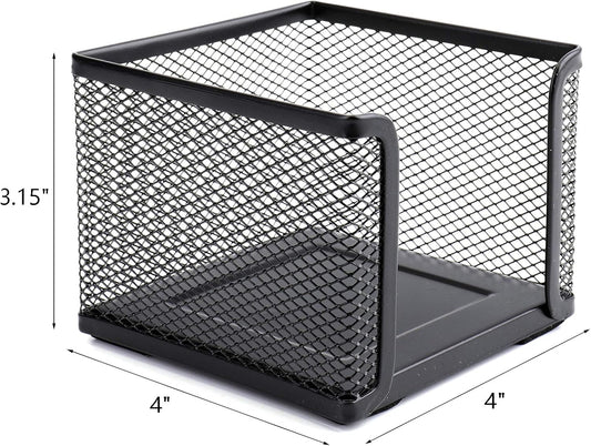 4 Pack Mesh Memo Holder, 4 x 4 Inch Black Metal Mesh Sticky Note Dispenser Cube Memo Pad Holder for Pen, Pencil, Paperclip, Thumbtack, Desk Organizer for Office Home School