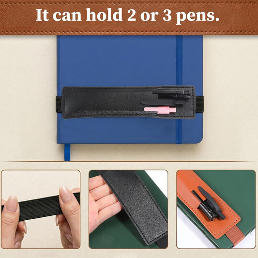 3 PCS Elastic Pen Holder for Notebook, PU Leather Notebook Pen Holder Portable Pencil Holders Adjustable Pens Sleeve Pouch with Stretchable Band for School Office Hardcover Journals Planners
