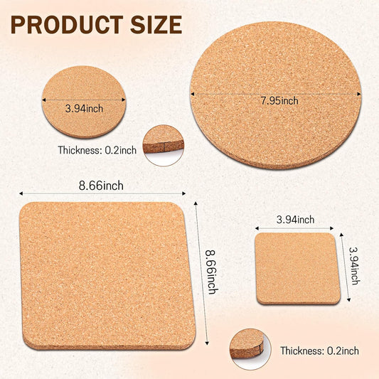 Boao 16 Pack Cork Trivet Set for Hot Dishes, 4 Sizes Wooden Round Rectangle Cork Coasters, Hot Pot Holder for Countertop, Heat Resistant Placemats for Pots and Pans, Pads for Home Restaurant Table