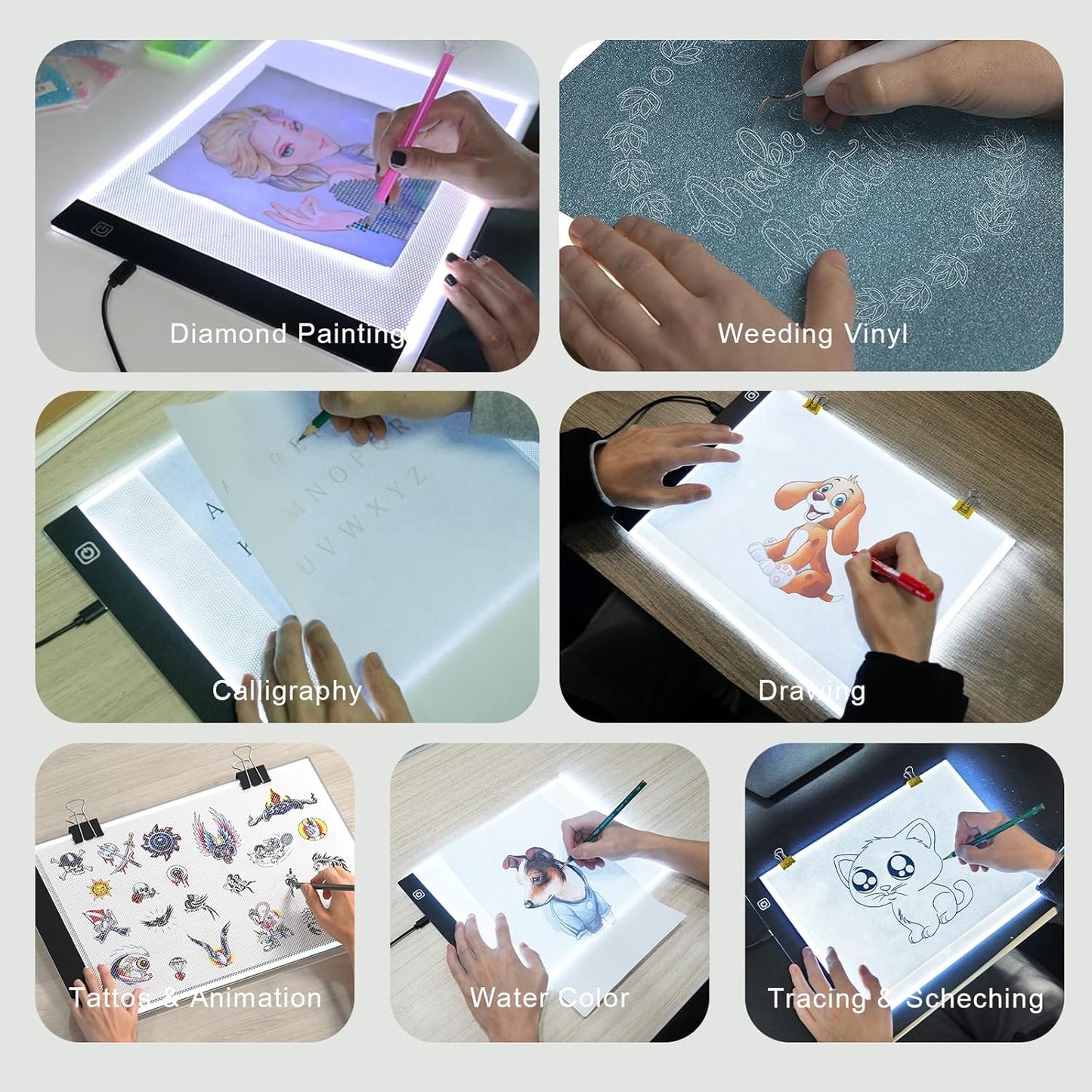 comzler A4 LED Light Board, 3 Level Dimmable Brightness USB Power Artcraft Light Table for Tracing, Light Drawing Sketch Pad for Animation, Sketching, Drawing, Stenciling, Artists - Black