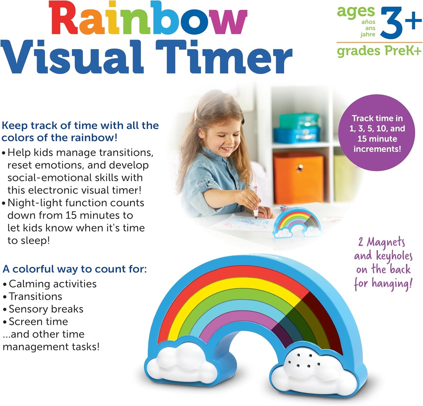 Learning Resources Rainbow Visual Timer - Time Management for Children, Audio and Visual Alarms, Schedule for Kids, Social Emotional Learning Skills, Countdown for Teachers, Classroom Must Haves