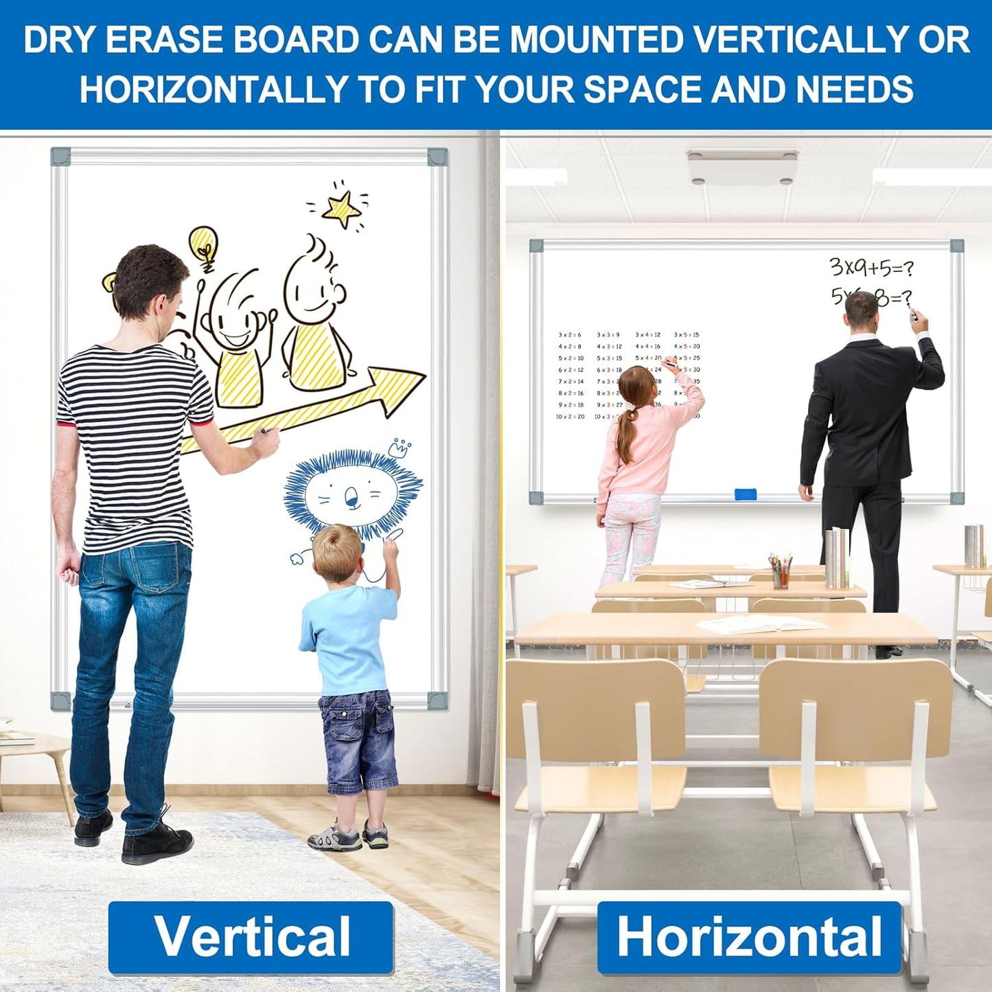 H-Qprobd 6'x4' Large Magnetic White Board Dry Erase Whiteboard with Black Aluminum Frame, 72"X48" Magnet Presentation Wall Boards for Office, Classroom, School, Home