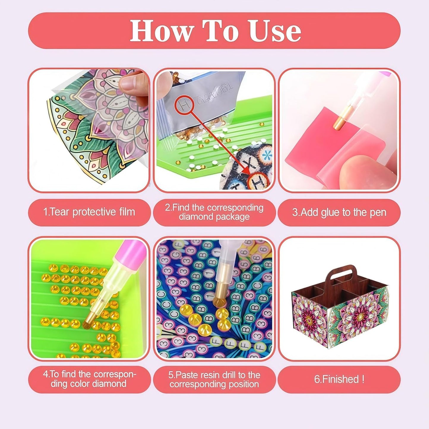LSQFS DIY Diamond Painting Storage Box, Wooden Multi-Grid Organizer with Handle, Portable Desktop Caddy for Art Kits, Craft Tools, Makeup Brushes, Stationery Home Office