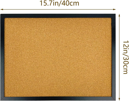 Black Cork Bulletin Board, 15.7 X 12 Inches with Oak Wood Finish Frame, Wall Mounted for Office Home and School(Pins, Eye Bolts, gaskets, Screws)