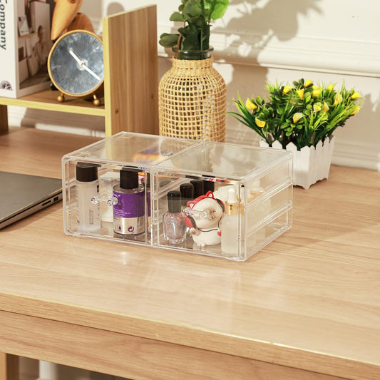Cq acrylic 1 Pack Clear Stackable Storage Drawers for Vanity,Stackable 6 Drawers Desktop Organizer With Drawers,Cute Desk Storage for Office,Jewelry,Hair Clip,Beauty,Skincare and Make Up Organizers