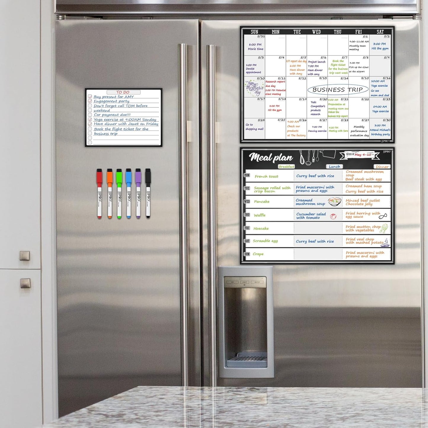 JJPRO Magnetic Dry Erase Meal Planning Whiteboard for Refrigerator-Magnetic Weekly Planner for Fridge-One Bonus Notepad whiteboard-Refrigerator Organizer with Weekly Planning Boards