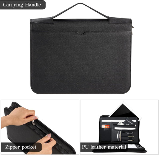 ProCase Portfolio Business Padfolio Folder with Zipper, Conference Meeting Executive File Legal Document Organizer with Pockets Letter Size A4 Writing Pad Notepad Padfolio -Black