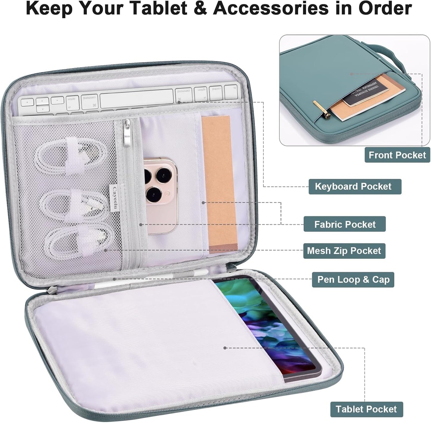 8-9 Inch Tablet Sleeve Bag, Padded Travel Pouch for Galaxy Tab A9 8.7/Tab A 8.4/Fire HD 8, Portfolio Style with Mesh Pocket and Compartments for Accessories (PU-Gray9)