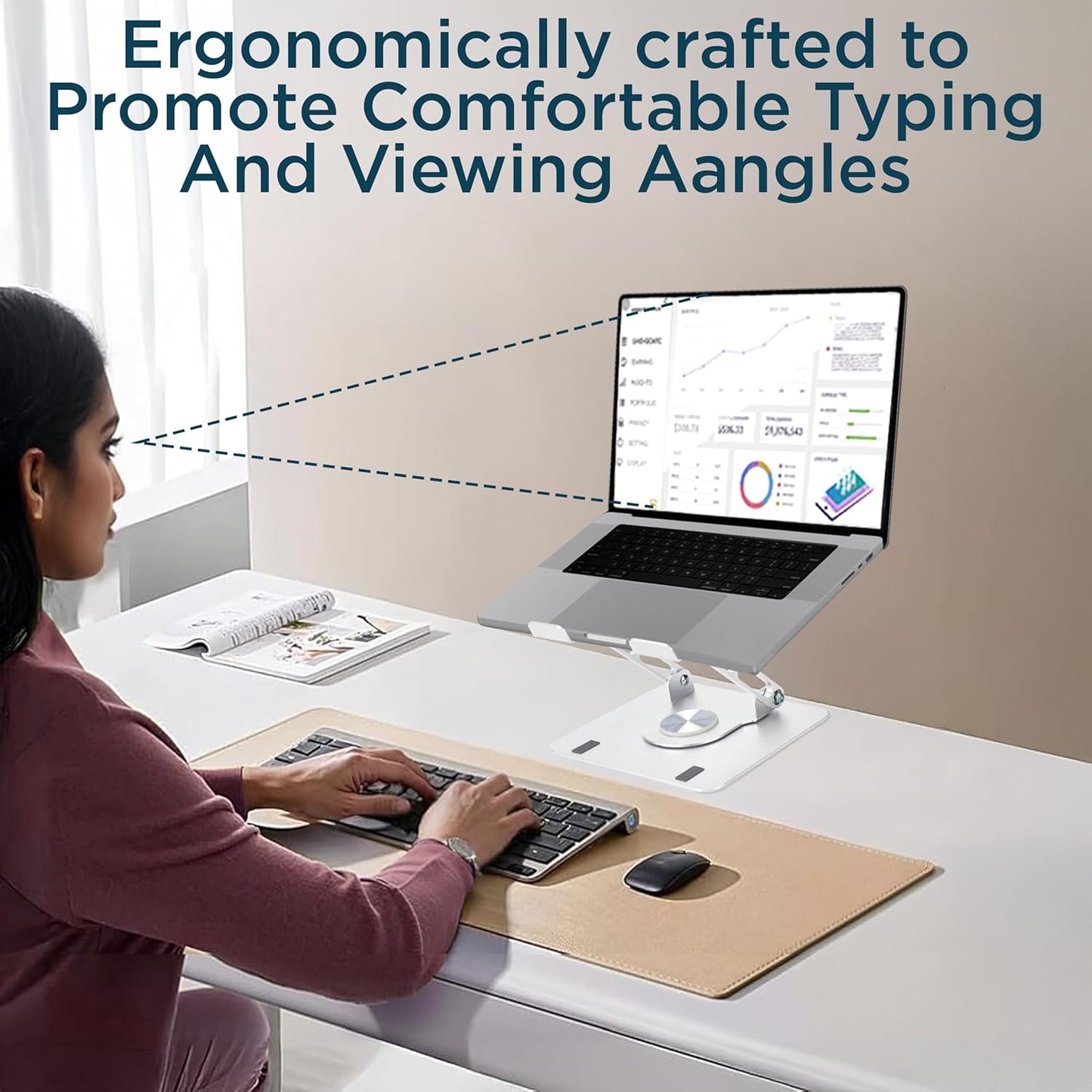 Uncaged Ergonomics Swivel Laptop Stand for Desk, Adjustable Computer iPad Stand for Desk w/ 360 Rotation, Portable Laptop Holder for Home Office Ergonomic Supplies