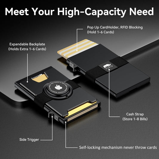 furid Smart Airtag Wallet Men: Metal Wallet with Airtag Holder - Apple Air Tag Wallet for Men Airtag, Slim Minimalist Pop Up Card Wallet,Gift Boxed