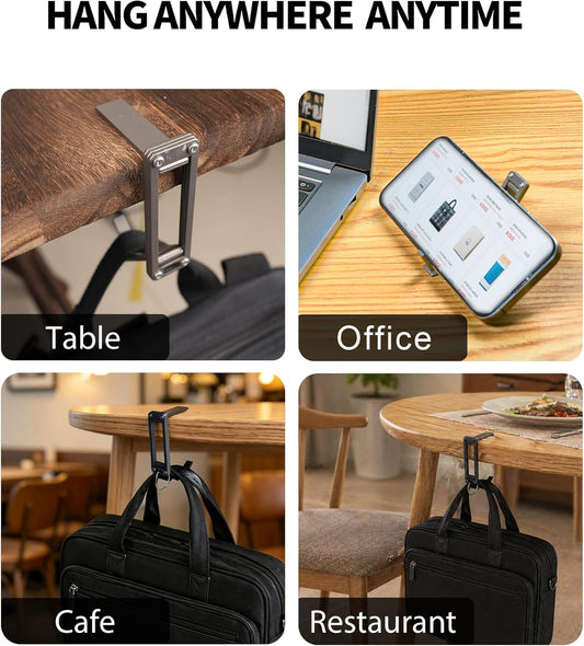 sayram ST5 Titanium Purse Hook for Table – Foldable Bag Hanger with Anti-Slip Arm – Portable Handbag Holder for Dining, Office, and Travel (Black)