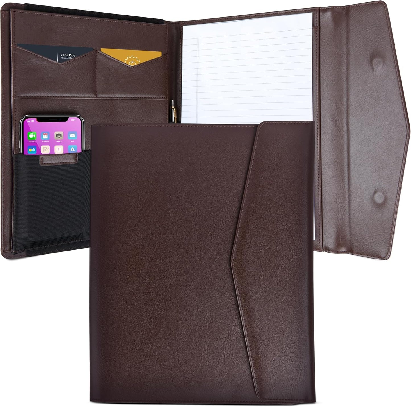 STYLIO Padfolio Portfolio Organizer Binder | Interview Resume Folder, Legal Document, Business Card Holder |w/Letter-Sized Notepad | Handsome Piano Noir Faux Leather Folio Matte Finish, Accent Stitch