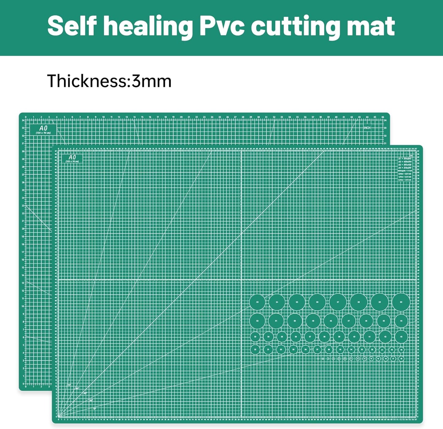 HEADLEY TOOLS 18" x 24" Thickened Self Healing Cutting Mat, A2 Rotary Cutting Sewing Mat for Crafts, Double Sided 5-Ply Table Cutting Board for Fabric Quilting Leather Arts Hobby Project, Grey/Black