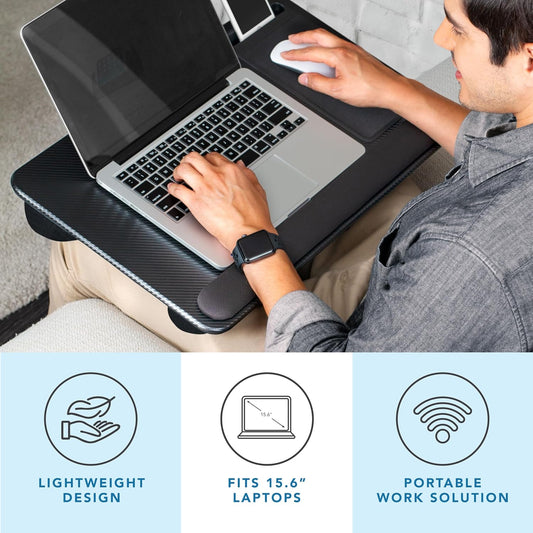 LAPGEAR Home Office Lap Desk with Device Ledge, Mouse Pad, and Phone Holder - Black Carbon - Fits up to 15.6 Inch Laptops - Style No. 91588