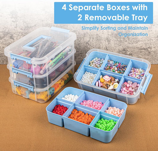 CraftGenes Art Supply Storage Organizer with 2 Removable Trays, 4-Layer 10QT Durable Craft Organizers and Storage for Sewing, Tool, Office Supplies, Art, Craft Supplies