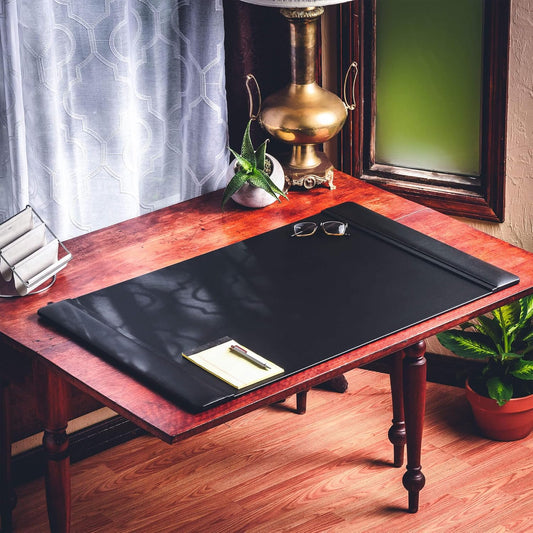 DACASSO Leather Desk Pad with Side Rails - Luxury Leather Desk Blotter for Writing - Executive Desk Surface Protector - (Chocolate Brown, 25.5 x 17.25”)