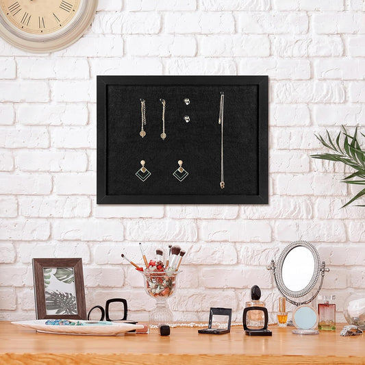 TORASO Cork Board Bulletin Board with Felt,Wood Framed Display Bulletin Board for Walls with Pins, Eye Bolts, gaskets, Screws, Pin Board for Office, School and Home(Black,1pc)