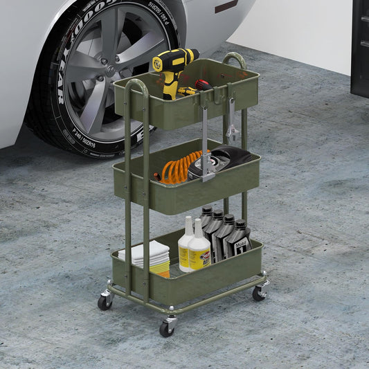 Simple Houseware 3-Tier Heavy Duty Metal Utility Rolling Cart, White