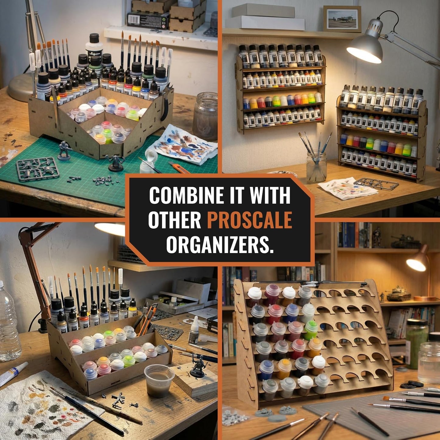 PROSCALE Tool & Brush Organizer for Miniatures & Modeling, Versatile Tabletop or Wall Holder with Multi-Size Holes for Hobby Tools, Files and Accessories