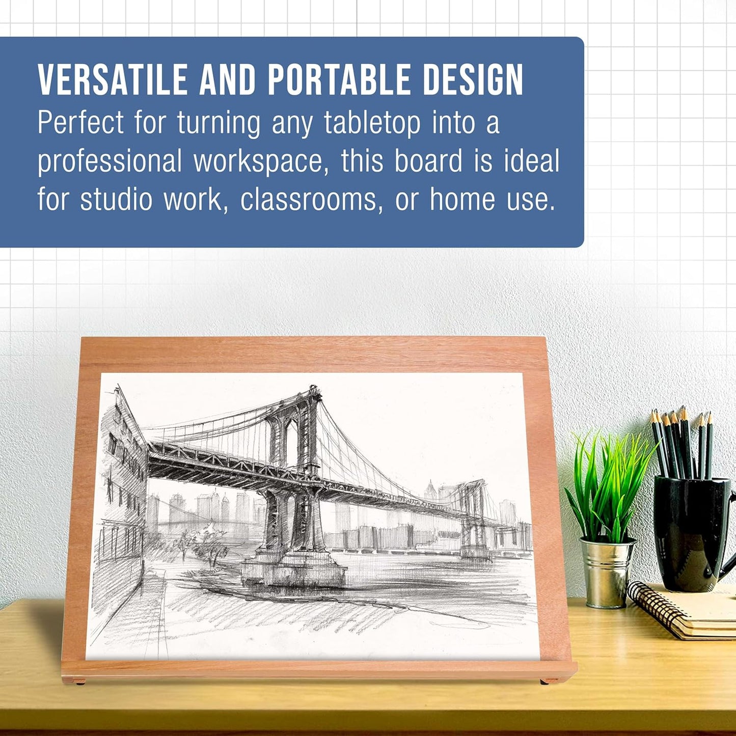 U.S. Art Supply X-Large 25-5/8" x 19" (A2) Wooden Drawing Board, Adjustable Table Top Easel for Painting and Drawing - Drafting Board with 6 Angles, Pencil Ledge, Locking Storage Drawer