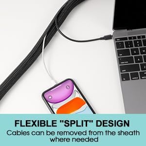 AGPTEK White Cable Sleeve, 2 Pack 5ft - 1.2 Inch Cable Management, Desk Cord Cover Organizer Wire Hider for Computer TV Wire Loom Tubing, Pet Proof Cord Protector from Cat Dog Chewing, White