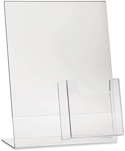 SOURCEONE.ORG Deluxe Clear Acrylic Slant Back Sign Holder Premium 8.5 x 11 Inches with Trifold Brochure Pocket