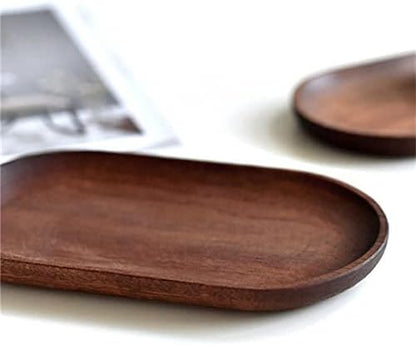 Mini Serving Tray for Jewellery Key Coin Set of 2, Oval Natural Wood Dessert Cup Tray, Small Wooden Cheese Plate, Tableware Decorative Tray (2)