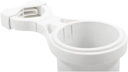 Camco Large Clamp Mounted Cup Holder-Provides a Secure Location for Your Beverage-Mountable for Up to 2-Inch Rail-White (53083)