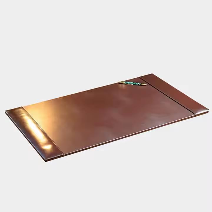 Professional Leather Desk Mat Brown Writing Surface, Raised Edge Stitching Desk Protector, Large Leather Executive Desk Pad (30" x 18")