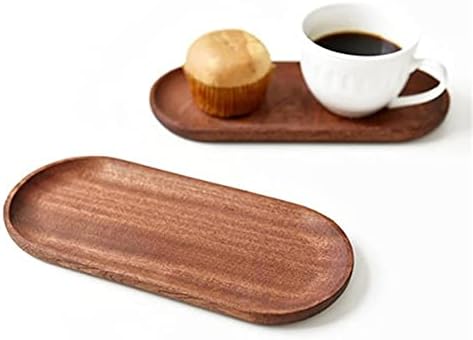 Mini Serving Tray for Jewellery Key Coin Set of 2, Oval Natural Wood Dessert Cup Tray, Small Wooden Cheese Plate, Tableware Decorative Tray (2)
