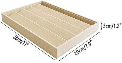 Velvet Sunglasses Organizer Tray 4 Slot, Stackable Eyewear & Glasses Display Case, Premium Beige Velvet, Scratch-Free Lining, Drawer Insert for Dressing Table Vanity Home Retail Trade Show