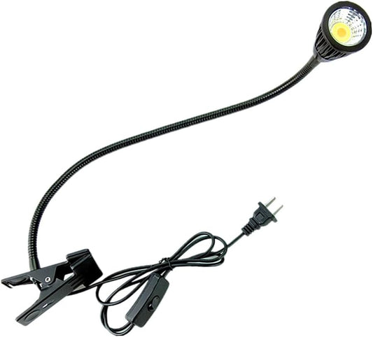 QUANS 5W 3 Colors LED COB Clip on Light Black 19.68 INCH 50 CM Tube Desk Flexible Table Bed Lamp Work Home Design Lighting 110V 220V 85-265VAC with US Plug Switch on Off 500LM (Black)
