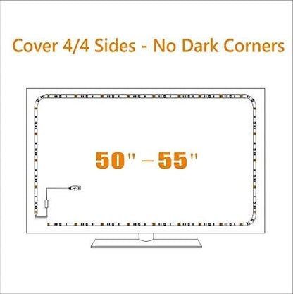 USB TV Backlight LED Strip Lights Kit for 24 to 60 inches Smart TV Sony LG Monitor, HDTV Wall Mount Stand Work Space Gaming Room Decor, LED Bias Ambient Mood Lighting