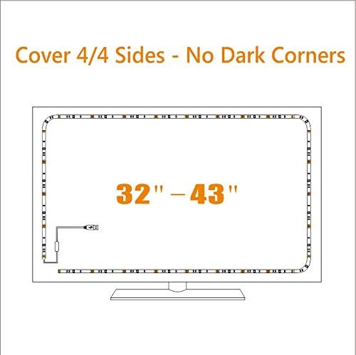 USB TV Backlight LED Strip Lights Kit for 24 to 60 inches Smart TV Sony LG Monitor, HDTV Wall Mount Stand Work Space Gaming Room Decor, LED Bias Ambient Mood Lighting