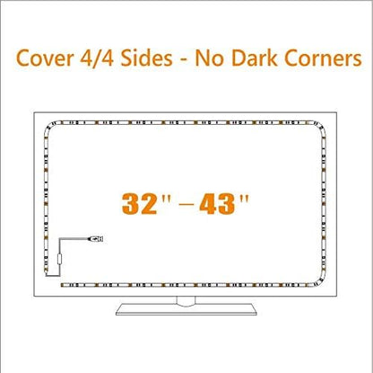USB TV Backlight LED Strip Lights Kit for 24 to 60 inches Smart TV Sony LG Monitor, HDTV Wall Mount Stand Work Space Gaming Room Decor, LED Bias Ambient Mood Lighting