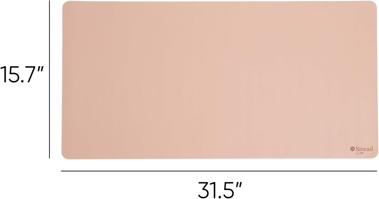 Smead Desk Pad, Vegan Leather Desk Mat with Non-Slip Faux Suede Backing, Perfect Desk Organizer for Office Decor, 31.5” x 15.7” Medium, Sandstone (64831)