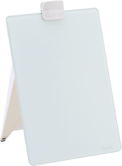 Quartet Dry Erase White Board 9"W x 11"H Desktop Glass Pad with Removable Clip and Marker, White (GDE119)