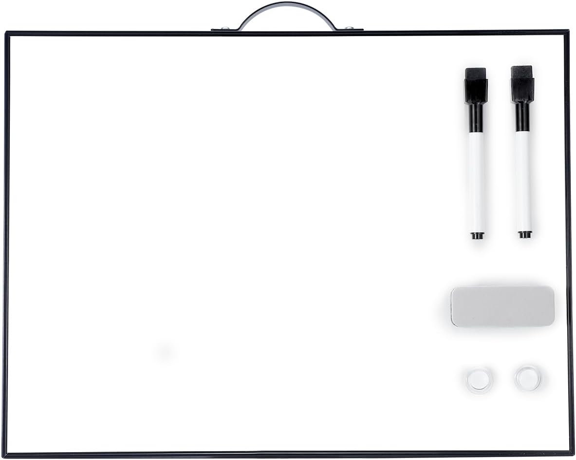 TSJ OFFICE Small Whiteboard Cork-Board - 16" X 12" Portable Aluminum Black Framed Magnetic Dry Erase Board, Small Bulletin Cork Board with Holder for Office, Home and School