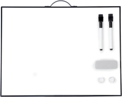 TSJ OFFICE Small Whiteboard Cork-Board - 16" X 12" Portable Aluminum Black Framed Magnetic Dry Erase Board, Small Bulletin Cork Board with Holder for Office, Home and School