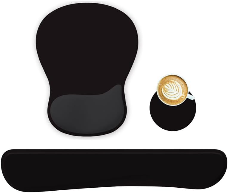 Wrist Rest Support for Mouse Pad Keyboard Set Circle Coaster Gaming Mouse Pad Ergonomic Gel Memory Foam Set for Computer, Laptop, Office, Pain Relief, Comfortably Typing Flowers KM-39