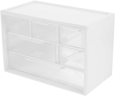 Small Drawer Organizer for Desk, 7.1" x 3. 8" x 4.6" Mini Desktop Drawer Organizer with 9 Clear Drawers, Plastic Desktop Craft Storage Box for Desk Office School Home (White)