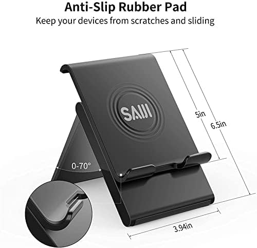 SAIJI Adjustable Tablet Stand Holder Portable Foldable Desktop Stand Dock Compatible for iPad, iPhone, Nintendo Switch, Samsung Galaxy and Kindle Fire Tablets – Gray