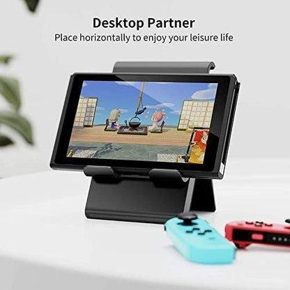 SAIJI Adjustable Tablet Stand Holder Portable Foldable Desktop Stand Dock Compatible for iPad, iPhone, Nintendo Switch, Samsung Galaxy and Kindle Fire Tablets – Gray