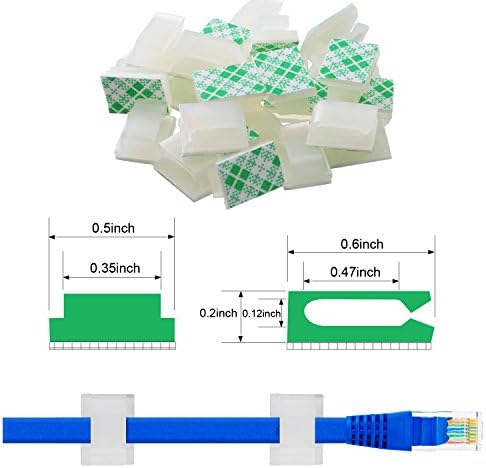 Hicarer 100 Pcs Adhesive Cable Clips Wire Clips Management Wire Cable Holder Clamps Tie Cord Holder for Car Outdoor Wall String Lights Desk Home Office(Small, White)