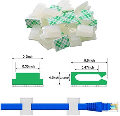 Hicarer 100 Pcs Adhesive Cable Clips Wire Clips Management Wire Cable Holder Clamps Tie Cord Holder for Car Outdoor Wall String Lights Desk Home Office(Small, White)