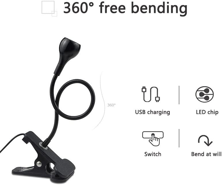 LED Desk Lamp Clip On Light,360°Flexible Gooseneck and Clamp Reading Light,Portable USB Powered Task Light with Clamp,Night Light Clip on for Desk, Bed Headboard and Computers Silver