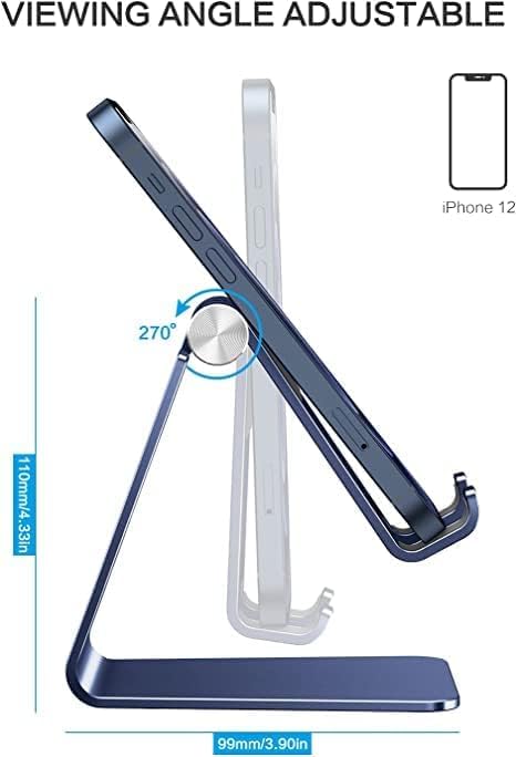 Adjustable Cell Phone Stand, OMOTON Aluminum Desktop Cellphone Stand with Anti-Slip Base and Convenient Charging Port, Fits All Smart Phones, Silver